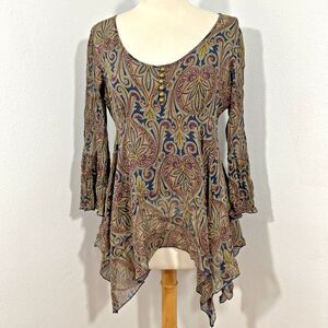 Michael Kors Babydoll Blouse Womens M Silk Gypsy Handkerchief Hem Fairycore‎